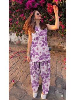 MANOJAVA - Lavender Women Printed Regular Kurta with Salwar