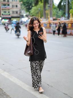 MANOJAVA - Black Women Printed Regular Kurta with Salwar