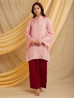 Shri Sanyogini - Cotton Silk Pink Short Kurta with Salwar