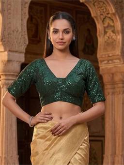 SALWAR STUDIO - Georgette Embellished V Neck Padded Saree Blouse