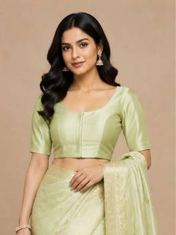SALWAR STUDIO - Green Solid Padded Readymade Saree Blouse