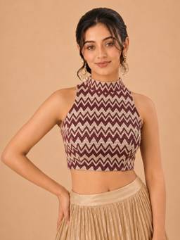 SALWAR STUDIO - Wine Padded Readymade Saree Blouse