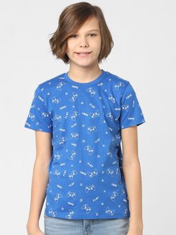 Jack & Jones Junior - Boys Blue Printed Crew Neck T-shirt