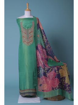 Zari Jaipur - Green Embroidery Unstitched Dress Material (Set of 3)