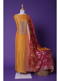 Zari Jaipur - Gold Embroidery Unstitched Dress Material (Set of 3)