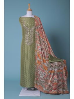 Zari Jaipur - Green Embroidery Unstitched Dress Material (Set of 3)