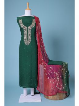 Zari Jaipur - Dark Green Embroidery Unstitched Dress Material (Set of 3)