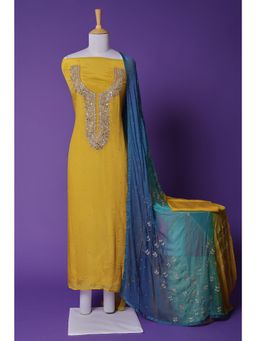 Zari Jaipur - Gold Embroidery Unstitched Dress Material (Set of 3)