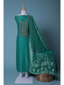 Zari Jaipur - Green Embroidery Unstitched Dress Material (Set of 3)