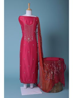 Zari Jaipur - Pink Embroidery Unstitched Dress Material (Set of 3)