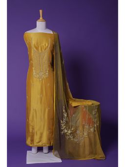 Zari Jaipur - Gold Embroidery Unstitched Dress Material (Set of 3)