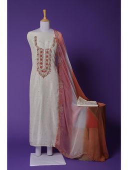 Zari Jaipur - Cream Embroidery Unstitched Dress Material (Set of 3)