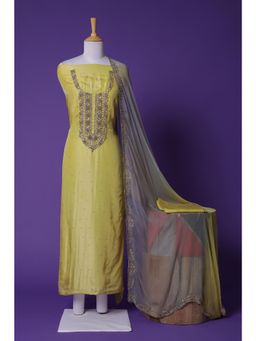 Zari Jaipur - Yellow Embroidery Unstitched Dress Material (Set of 3)