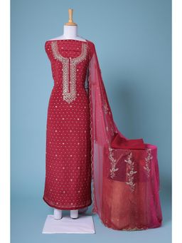 Zari Jaipur - Maroon Embroidery Unstitched Dress Material (Set of 3)