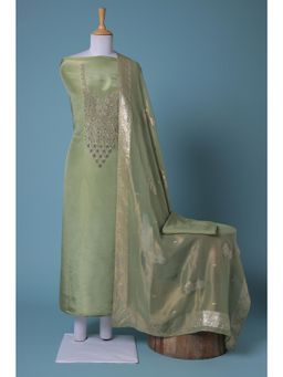 Zari Jaipur - Green Embroidery Unstitched Dress Material (Set of 3)