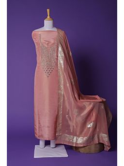 Zari Jaipur - Peach Embroidery Unstitched Dress Material (Set of 3)