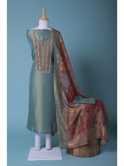 Zari Jaipur - Green Embroidery Unstitched Dress Material (Set of 3)