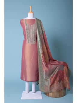 Zari Jaipur - Pink Embroidery Unstitched Dress Material (Set of 3)