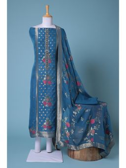 Zari Jaipur - Dark Blue Embroidery Unstitched Dress Material (Set of 3)