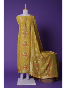 Zari Jaipur - Gold Embroidery Unstitched Dress Material (Set of 3)