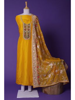 Zari Jaipur - Gold Embroidery Unstitched Dress Material (Set of 3)