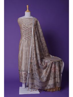 Zari Jaipur - Brown Embroidery Unstitched Dress Material (Set of 3)