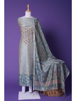 Zari Jaipur - Grey Embroidery Unstitched Dress Material (Set of 3)