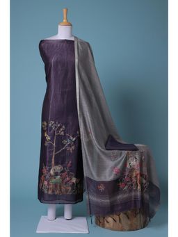 Zari Jaipur - Purple Embroidery Unstitched Dress Material (Set of 3)