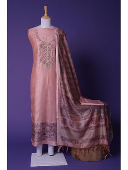 Zari Jaipur - Pink Embroidery Unstitched Dress Material (Set of 3)