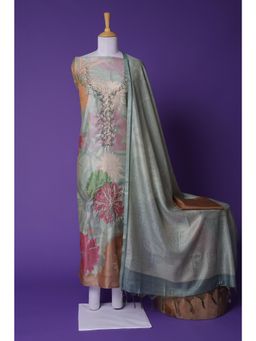 Zari Jaipur - Green Embroidery Unstitched Dress Material (Set of 3)