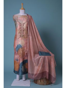 Zari Jaipur - Pink Embroidery Unstitched Dress Material (Set of 3)