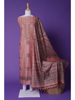 Zari Jaipur - Pink Embroidery Unstitched Dress Material (Set of 3)