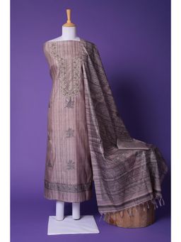 Zari Jaipur - Grey Embroidery Unstitched Dress Material (Set of 3)