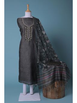 Zari Jaipur - Grey Embroidery Unstitched Dress Material (Set of 3)