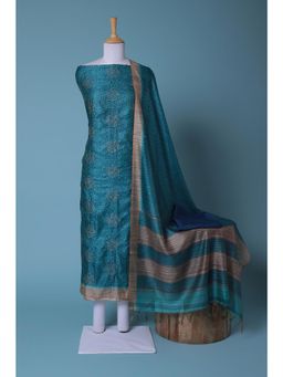 Zari Jaipur - Blue Embroidery Unstitched Dress Material (Set of 3)