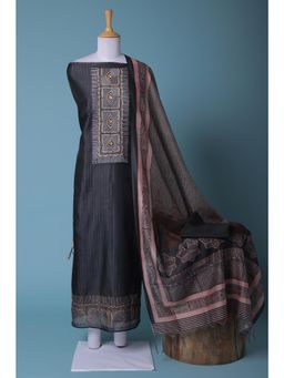 Zari Jaipur - Grey Embroidery Unstitched Dress Material (Set of 3)