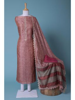 Zari Jaipur - Maroon Embroidery Unstitched Dress Material (Set of 3)