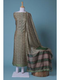 Zari Jaipur - Green Embroidery Unstitched Dress Material (Set of 3)