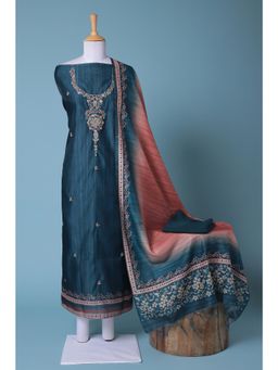 Zari Jaipur - Teal Embroidery Unstitched Dress Material (Set of 3)