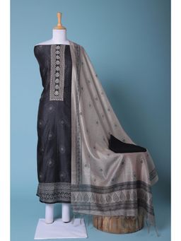 Zari Jaipur - Black Embroidery Unstitched Dress Material (Set of 3)