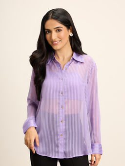Twenty Dresses by Nykaa Fashion - Lavender Sheer Full Sleeves Shirt