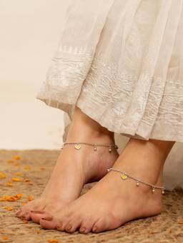 Rajodi - 925 Silver Amor Delicate Heart Charm Elegant Anklet