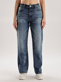 Calvin Klein - Mid-Wash Straight-Fit High Rise Blue Jeans