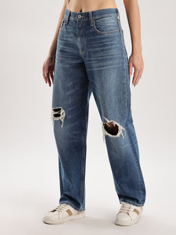 Calvin Klein - Mid-Wash Loose-Fit High Rise Blue Jeans