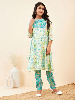 Stylo Bug - Girls Printed Kurti - Cyan (Set of 2)