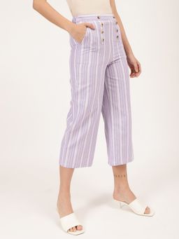 ELLE - Womens Lilac Striped Trouser