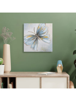 HomeTown - Ilona Butterfly1 Canvas Hand Painted Painting, Light Blue 30X30Cm