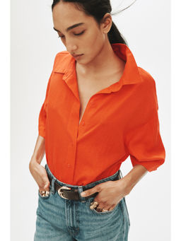 H&M - Women Orange Linen-Blend Shirt