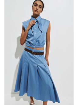 H&M - Women Blue Pleated Poplin Skirt