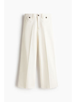 H&M - Women White Wide High Waist Ankle Jeans